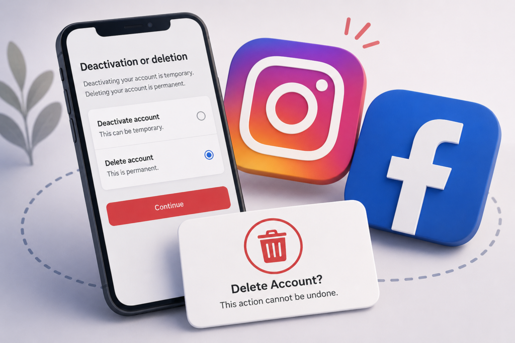 delete Instagram and Facebook accounts