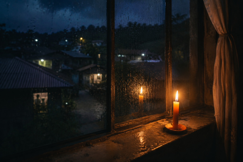 cable lit window of an old house in the Philippines