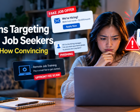 A Filipino looking worried in his laptop about remote job scams in the internet