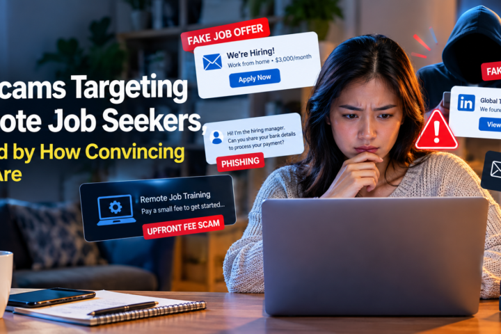 A Filipino looking worried in his laptop about remote job scams in the internet