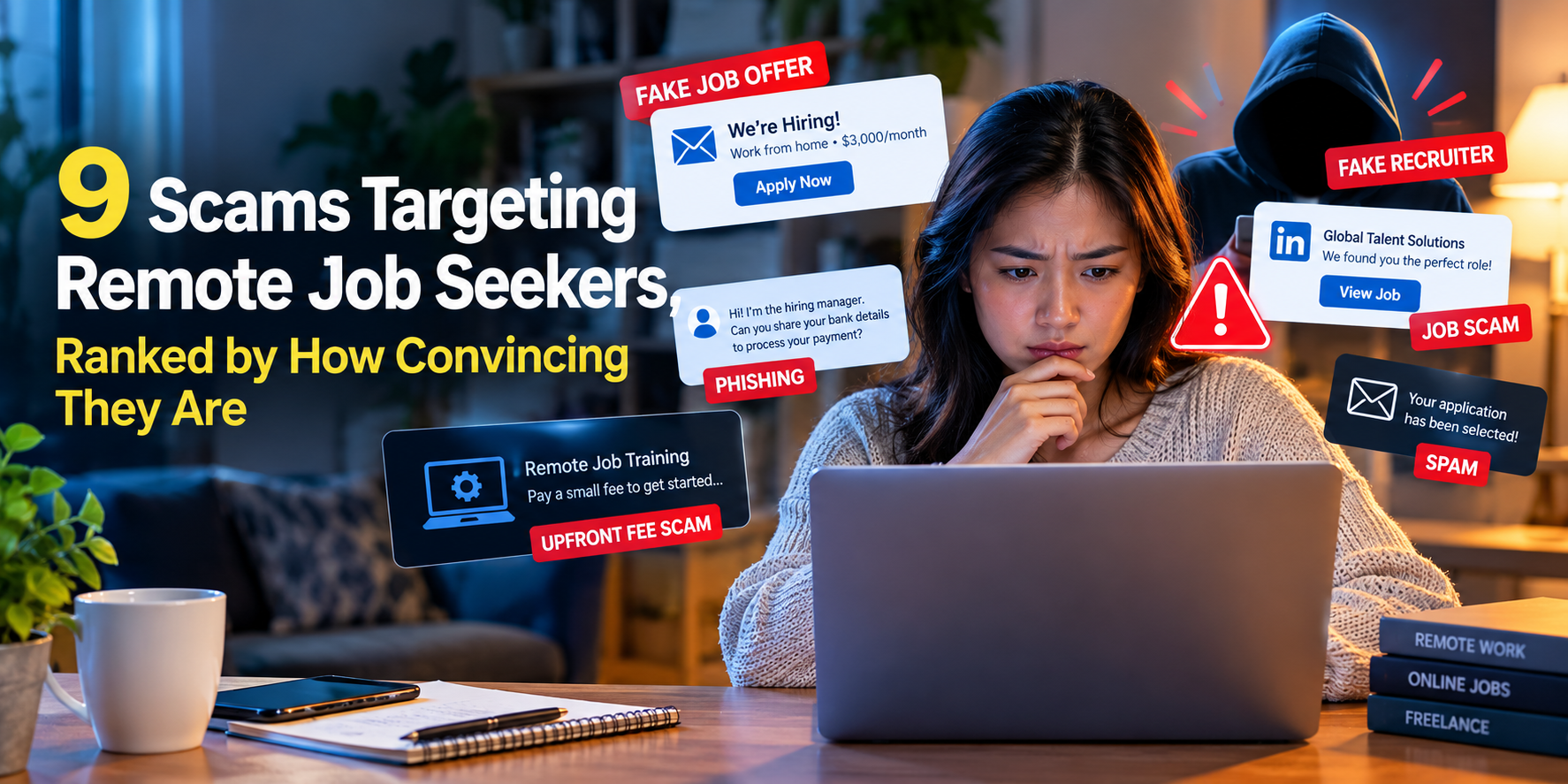 A Filipino looking worried in his laptop about remote job scams in the internet