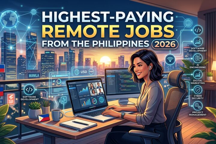Filipino remote professional working on a laptop at home, representing the highest-paying remote jobs available from the Philippines in 2026