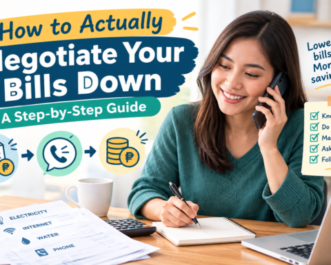 Person on a phone looking at bills and taking notes and negotiating