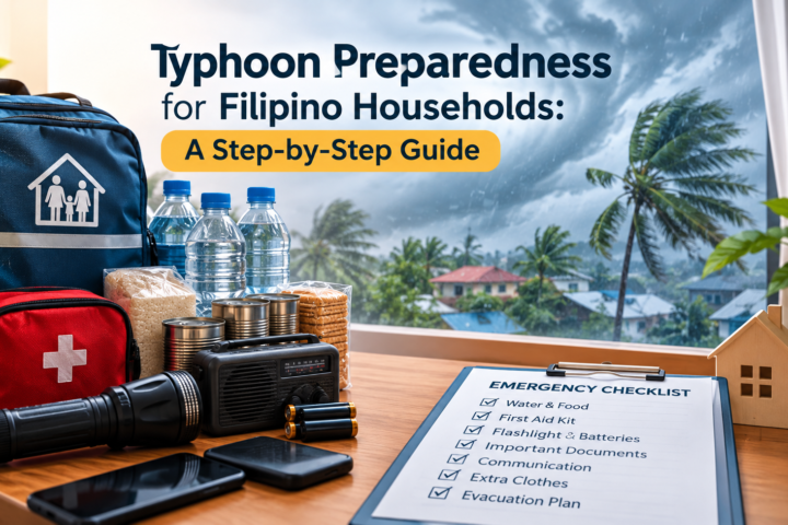 typhoon, disaster preparedness, PAGASA, Philippines, emergency, safety, go bag, step guide banner