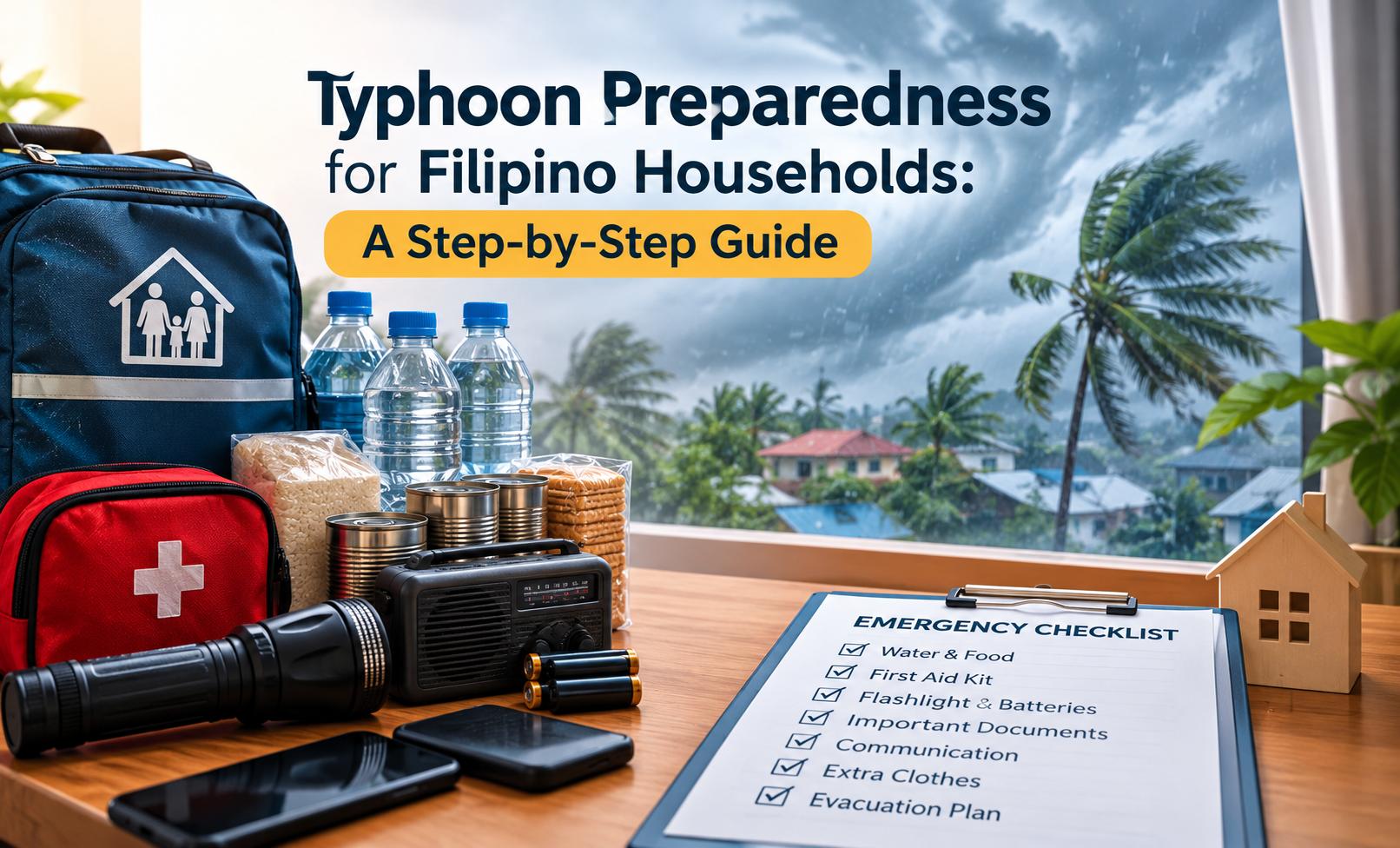 typhoon, disaster preparedness, PAGASA, Philippines, emergency, safety, go bag, step guide banner